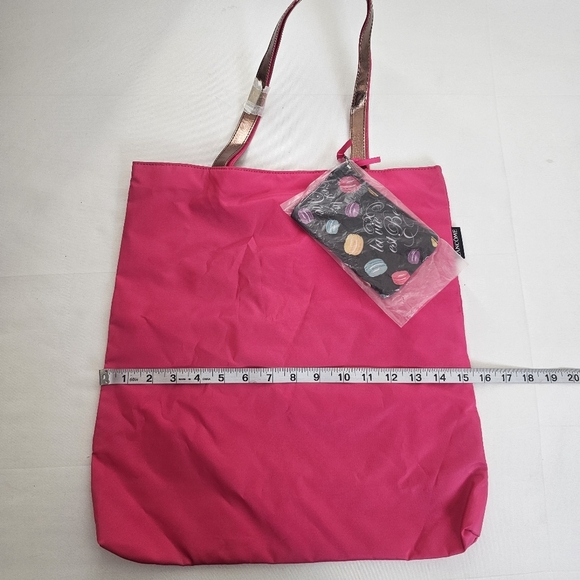 Lancome Hot Pink Nylon Tote Bag With Bronze Straps + Bonus Mini Pouch - Picture 6 of 7